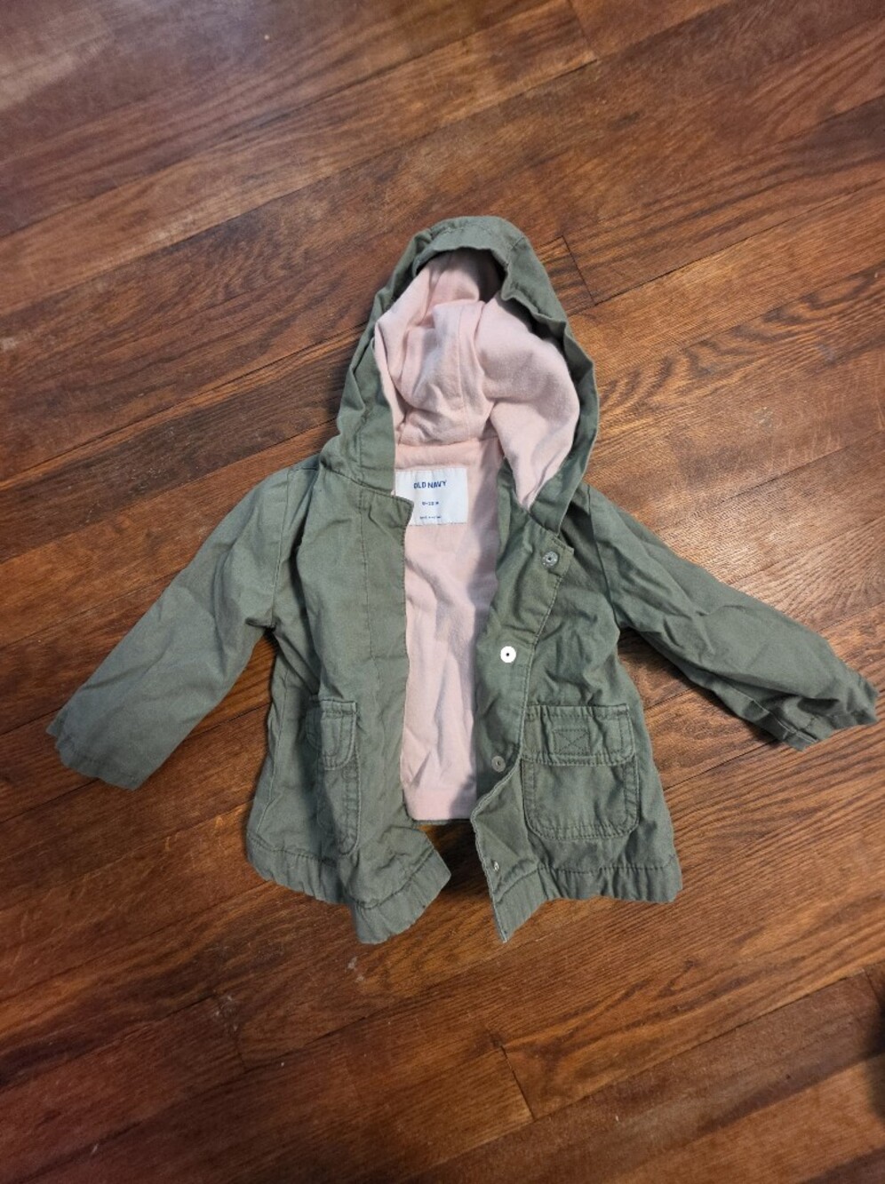 Old Navy Olive Green Hooded Kids Jacket with Pink Lining